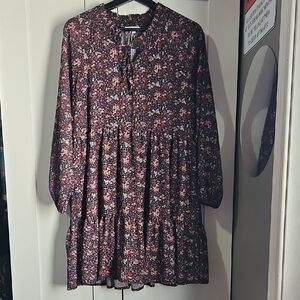 American Eagle Floral Tiered Long Sleeve Mini Dress